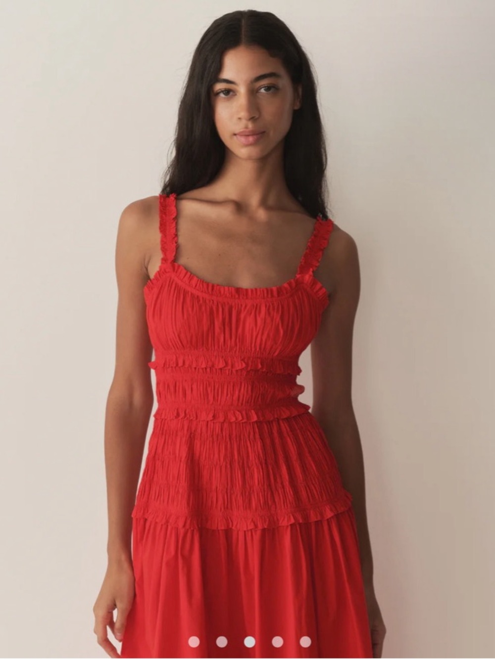 Doen Marianne Organic Poplin Cotton Red Dress with Smocked Bodice